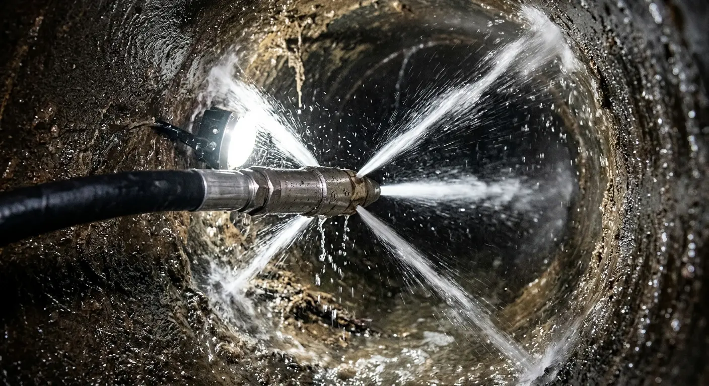 High-pressure hydro jetting nozzle cleaning sewer pipe for Sewer Cleanout in Scenic Oaks